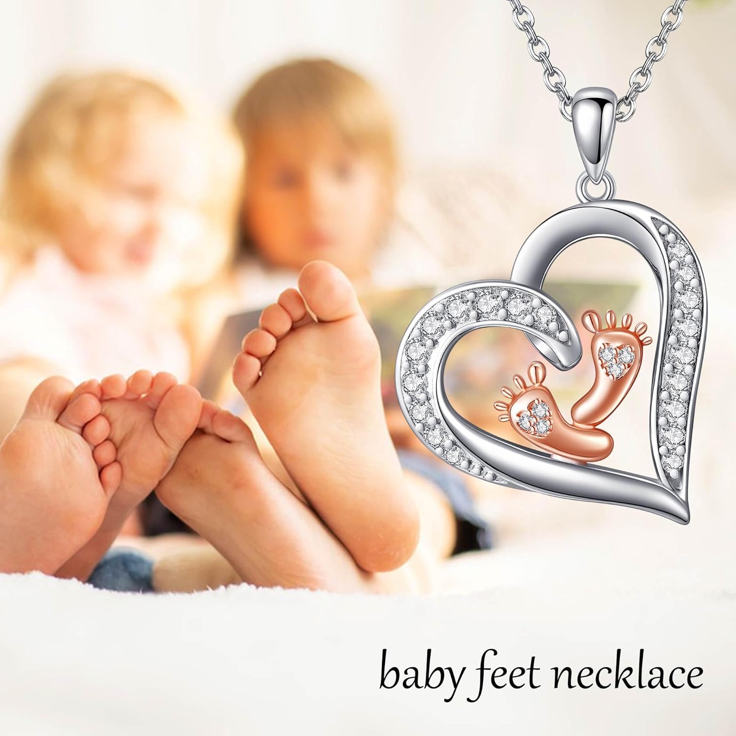 ONEFINITY New Mom Gift Necklace Sterling Silver Baby Feet Heart Pendant Necklace New Mom Jewelry for Women Mom
