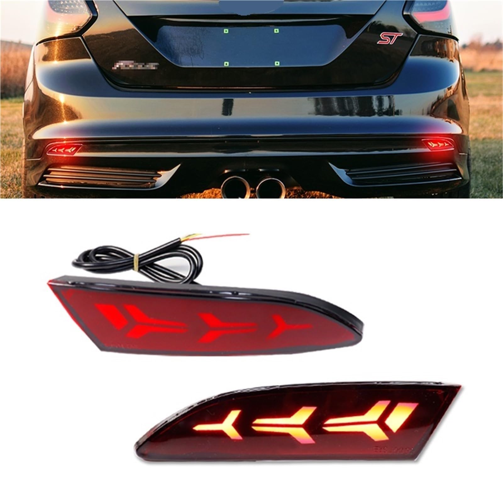 Lampa tylna zespolona 2 szt. Tylny zderzak odblaskowy światło pasuje do Ford Focus 3 2012 2013 2014 12V tylny hamulec stop kierunkowskaz ostrzeżenie przeciwmgielne(Black)