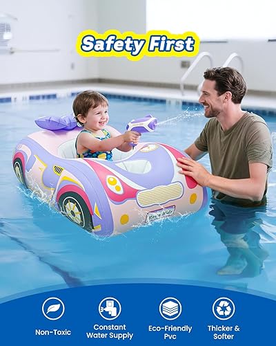 Miniatura 4 de Paquete de 2 pistolas de agua automáticas con flotador de piscina para niños pequeños, flotador inflable para piscina de bebé, juguetes de piscina