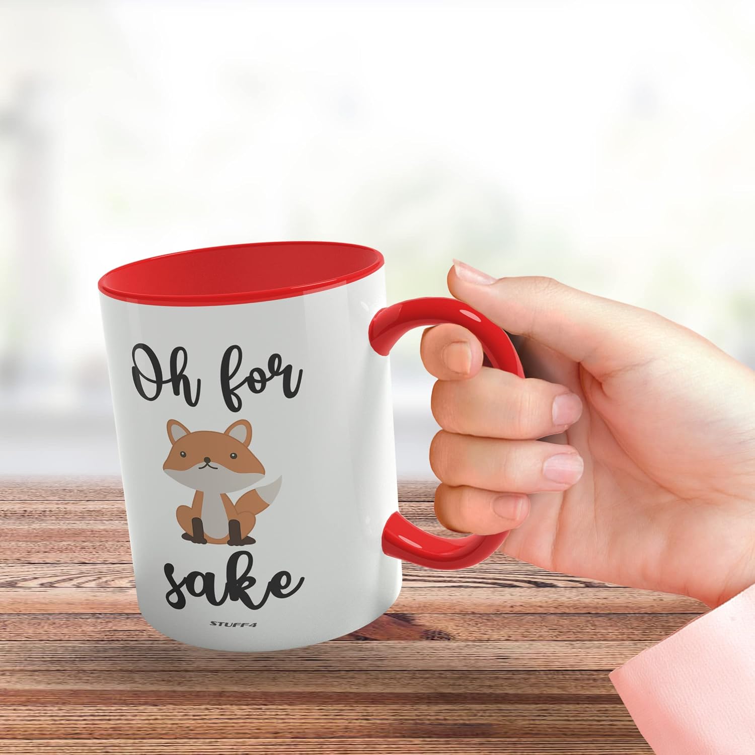 Stuff4 Oh for Fox Sake Mug 11oz Ceramic Dishwasher Safe Premium Red Handle Mugs Fox Gifts - Image 4