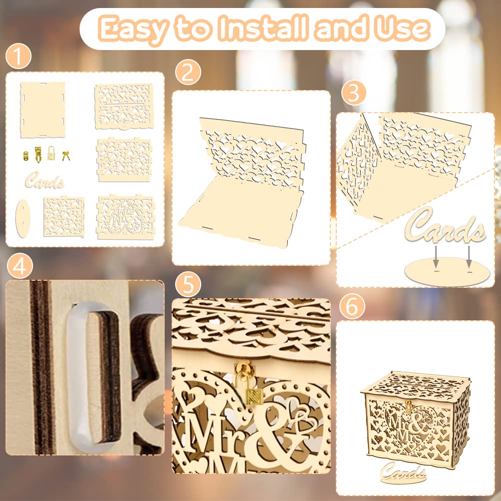 Scatola di Legno per Cartoline di Nozze Vintage con Coperchio Grande - Contenitore Regalo Mr & Mrs per Ricevimento Matrimonio e Anniversario