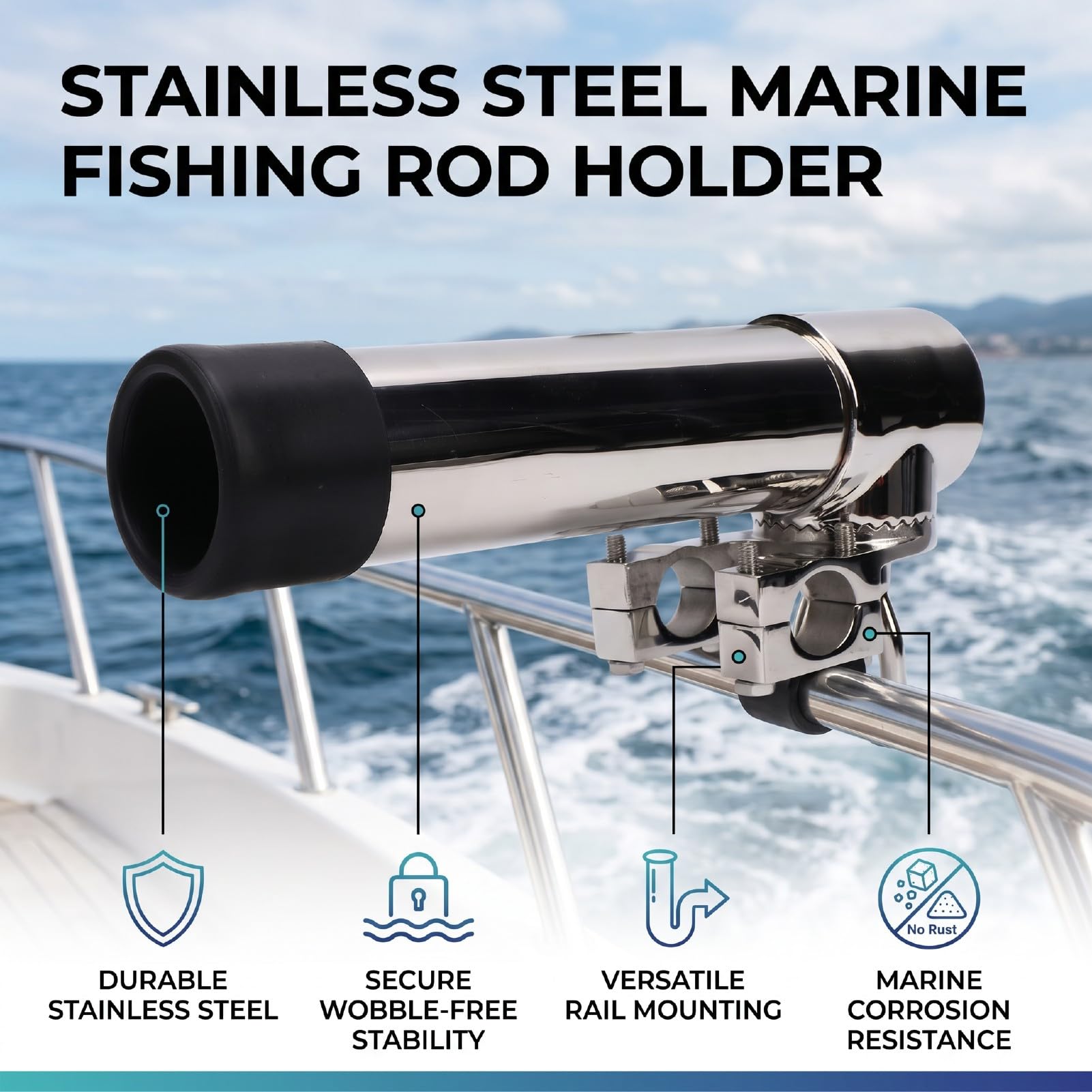 Dilwe Portacanna da Pesca per Barca, Acciaio Inossidabile | Sicurezza con Asta Resistente Alle Onde, Montaggio su Guida Versatile, Portatile Compatto, per Yacht Marini