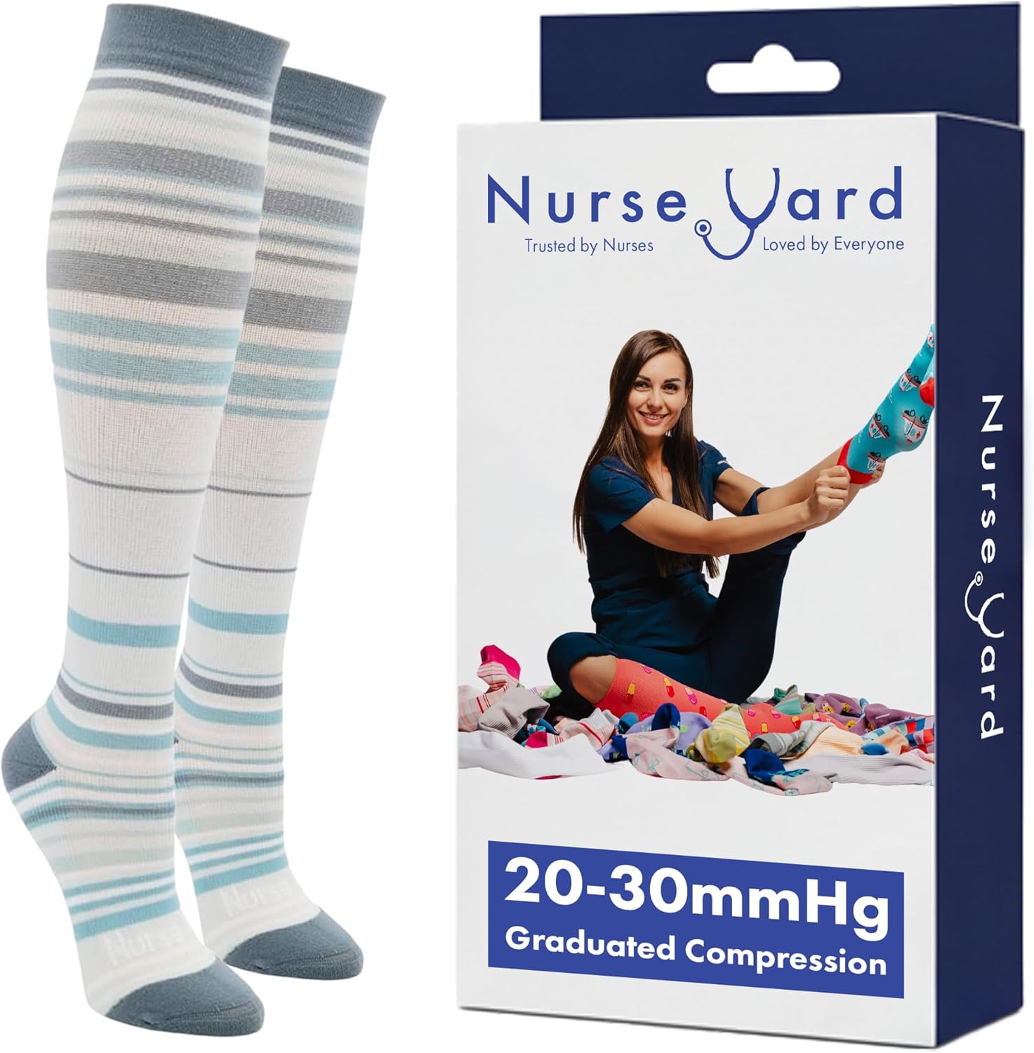 Nurse Yard Compression Socks for Nurses - Women & Men - 20-30mmHg Graduated Compression, For Medical Staff, Athletes - 1 Pair