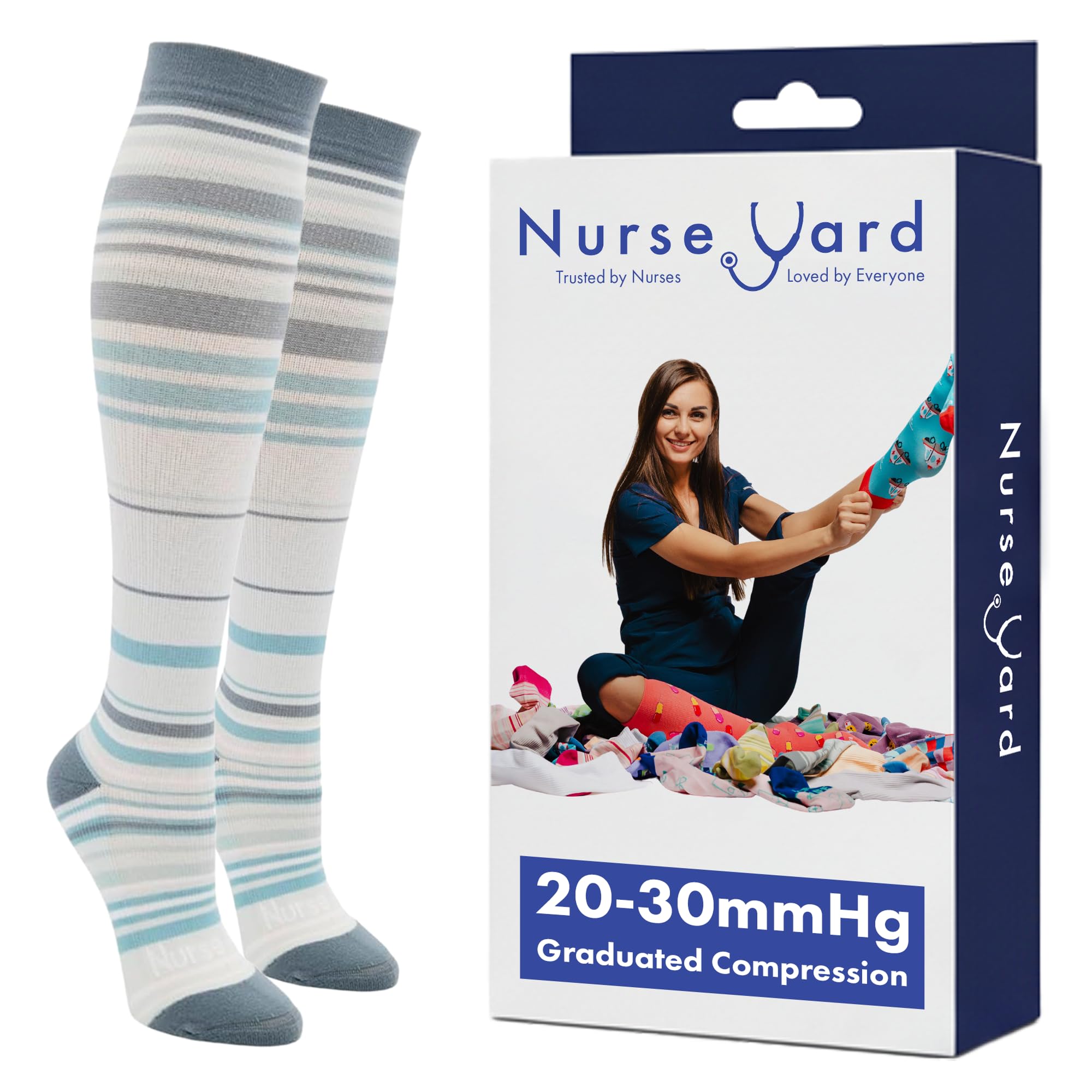 Nurse Yard Compression Socks for Nurses - Women & Men - 20-30mmHg Graduated Compression, For Medical Staff, Athletes - 1 Pair, Herogrey, S-M