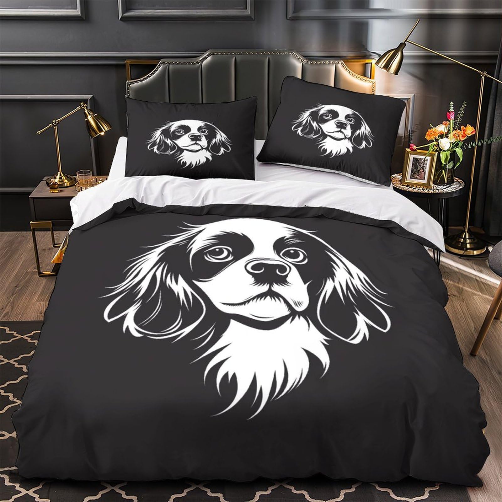 Housse de Couette Chien 3D 220x240 cm en Microfibre avec 2 Taies d'Oreiller