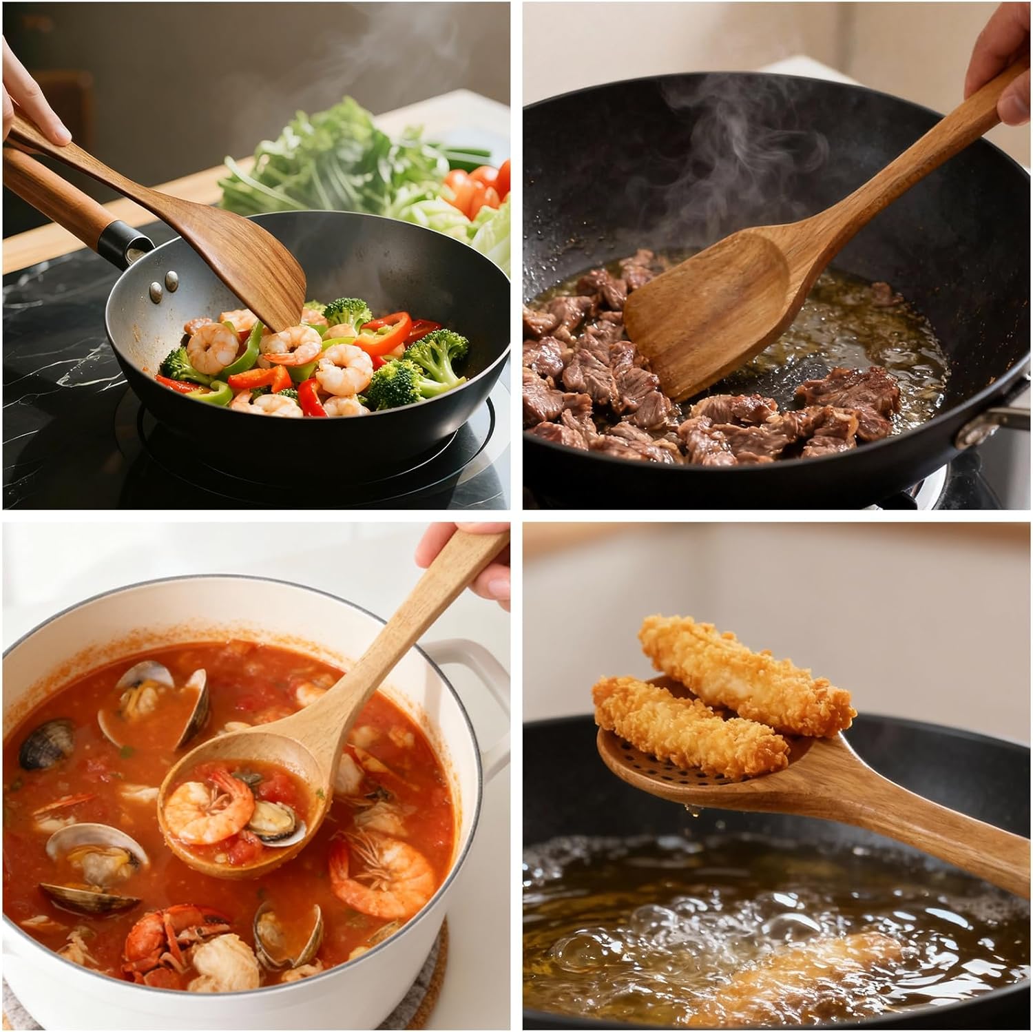 4 PCS Wooden Spatula Set, Natural Wooden Spoons for Nonstick Cookware, Kitchen Utensil Set with Slotted Spatula & Turner, Eco-Friendly Cooking Tools Gift Set - Image 2