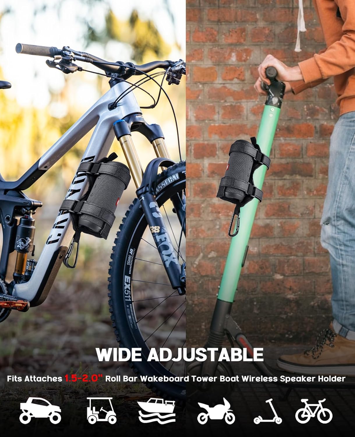 Xislet Speaker Holder for Bike with Carabiner, Adjustable Golf Cart Speaker Mount Fits JBL Charge 5 6 Flip 5 6 7 Anker Bluetooth Holder Strap for UTV ATV Ebike Scooter Boat Club Car Jet Ski - Image 6