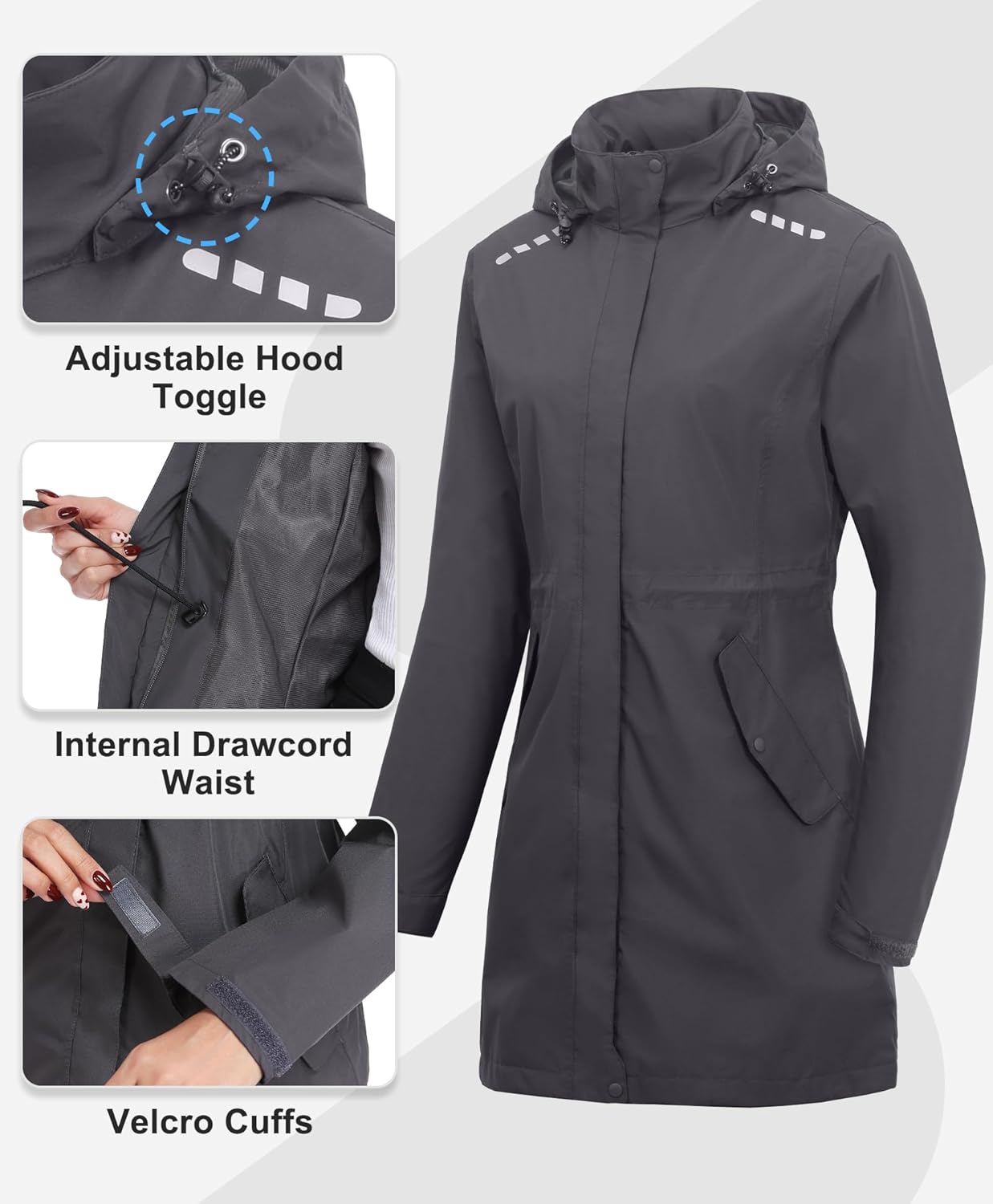 Little Donkey Andy Women's Rain Jacket Hiking Jackets Long Lightweight Jacket Waterproof Windbreaker with Removable Hood