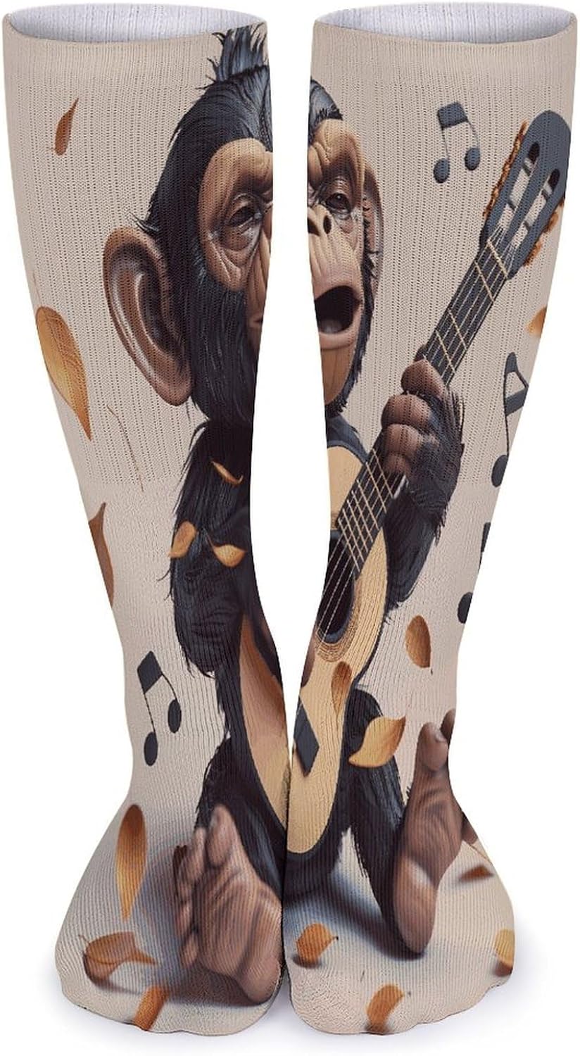 Monkey Music Crew Socks Cozy Casual Calf Socks Lightweight Long Work Sock Breathable Athletic Sock for Hiking Sports Running 5 Pairs