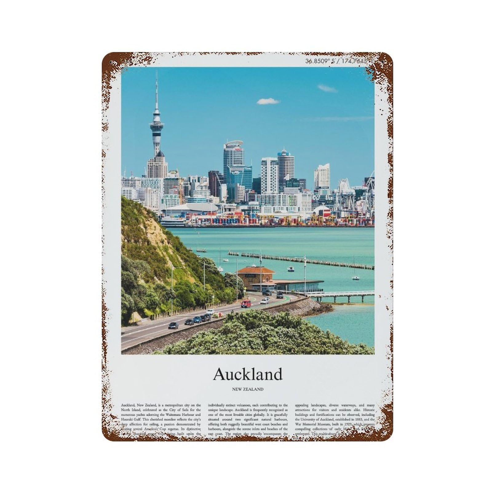 xiaoxiaoshen Auckland New Zealand City Scenery Wall Decor Art Metal Tin Poster Modern Home Decor Art Home Bar Shop Decorations Vintage Sign 40x30cm