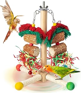 Wellensittich Spielzeug, Vogelspielzeug Für Vögel,Natürliches Maiskolben,Papagei Kauspielzeug Buntes Sicheres Holz Block Schaukel zum Kauen für Alle Papageien & Vogel (Grün)
