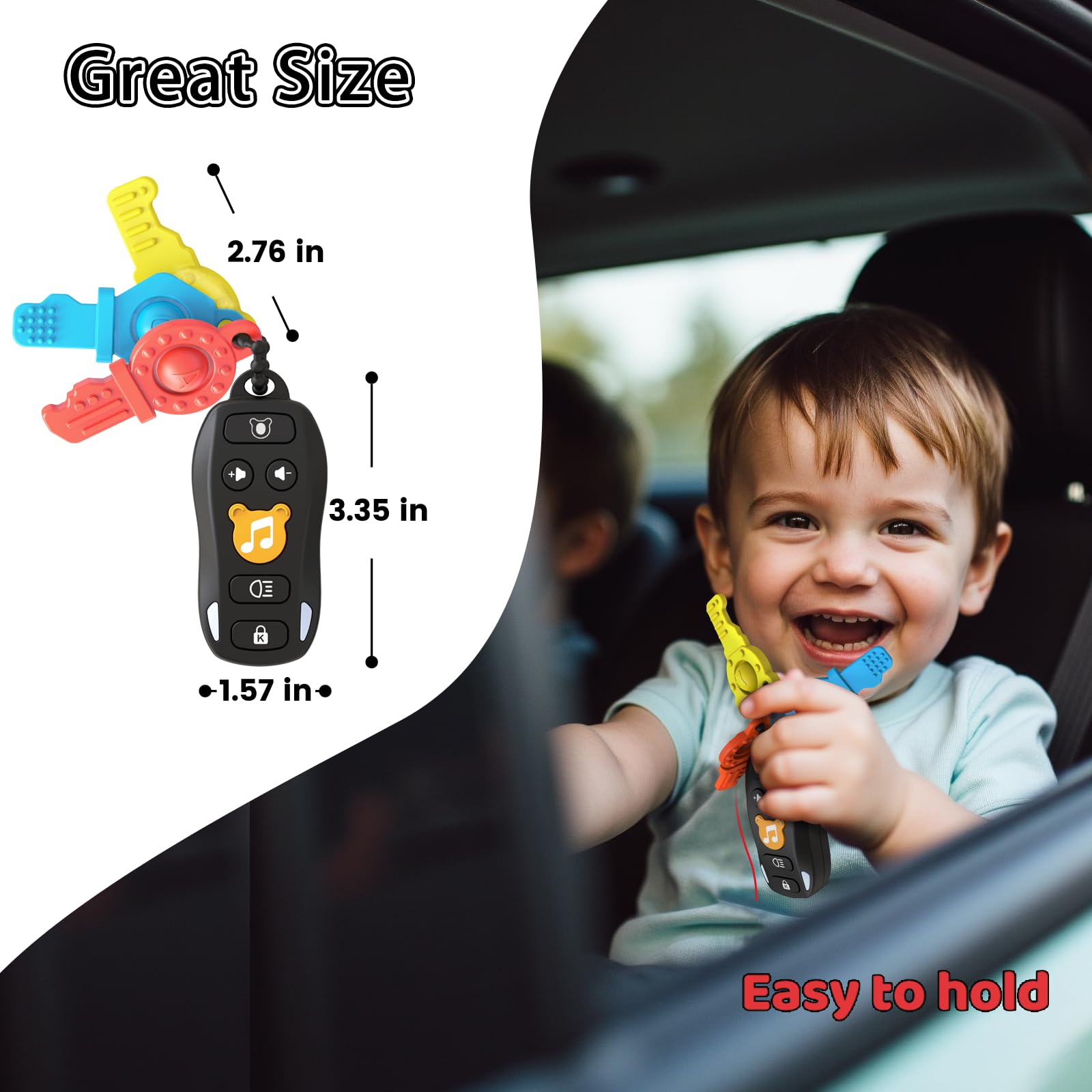 Baby Keys Toy - Juguete para bebé, llaves de coche, mordedor para niños pequeños, llaves de simulación con música y luz, juguetes musicales interactivos de aprendizaje sensorial, regalos de cumpleaños 7