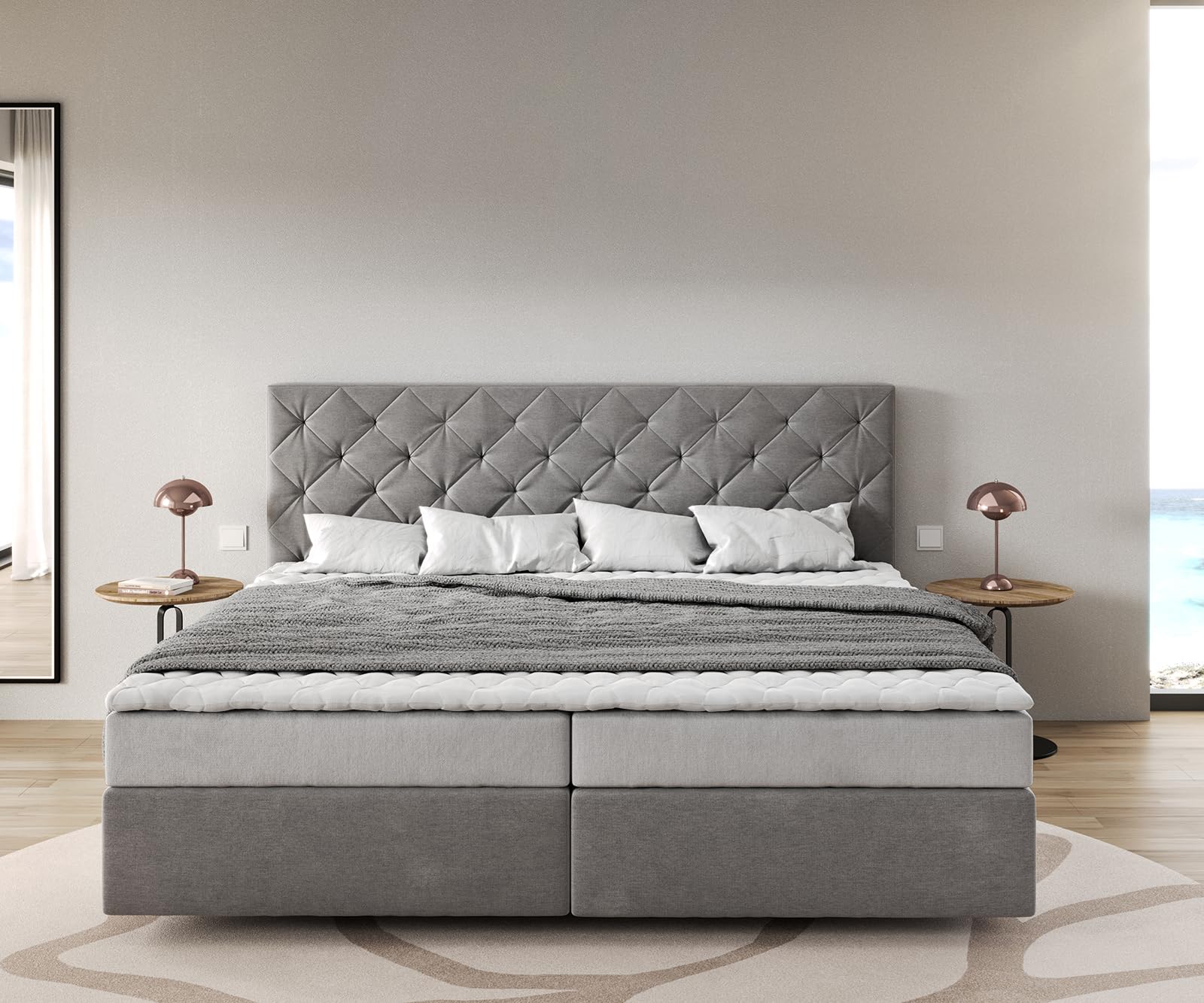 DELIFE Boxspringbett Dream-Great Mikrofaser Grau 200x200 cm