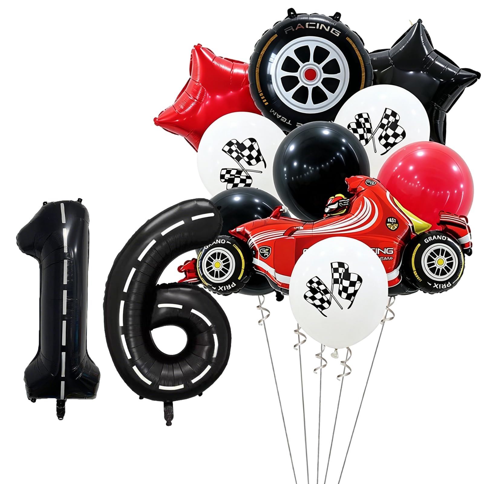 22pcs Race Car Birthday Party Decorations Car Foil Balloon Racing Car Themed Balloons with Helmet, Tire & Flag Designs 16yesr Birthday Decorations (white)