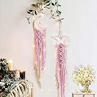 Vista 1 de Decoración de atrapasueños de luna y estrella, 2 piezas boho para el hogar, luna y estrella, macramé para colgar en la pared, decoración bohemia