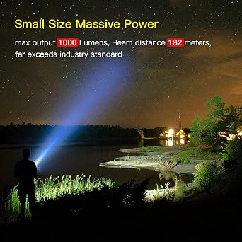 klarus XT1A 1000 Lumens Rechargeable Tactical Flashlight, Up to 37 Hours Runtime, 2 Programmable Settings, Including Tactical and Outdoor Settings