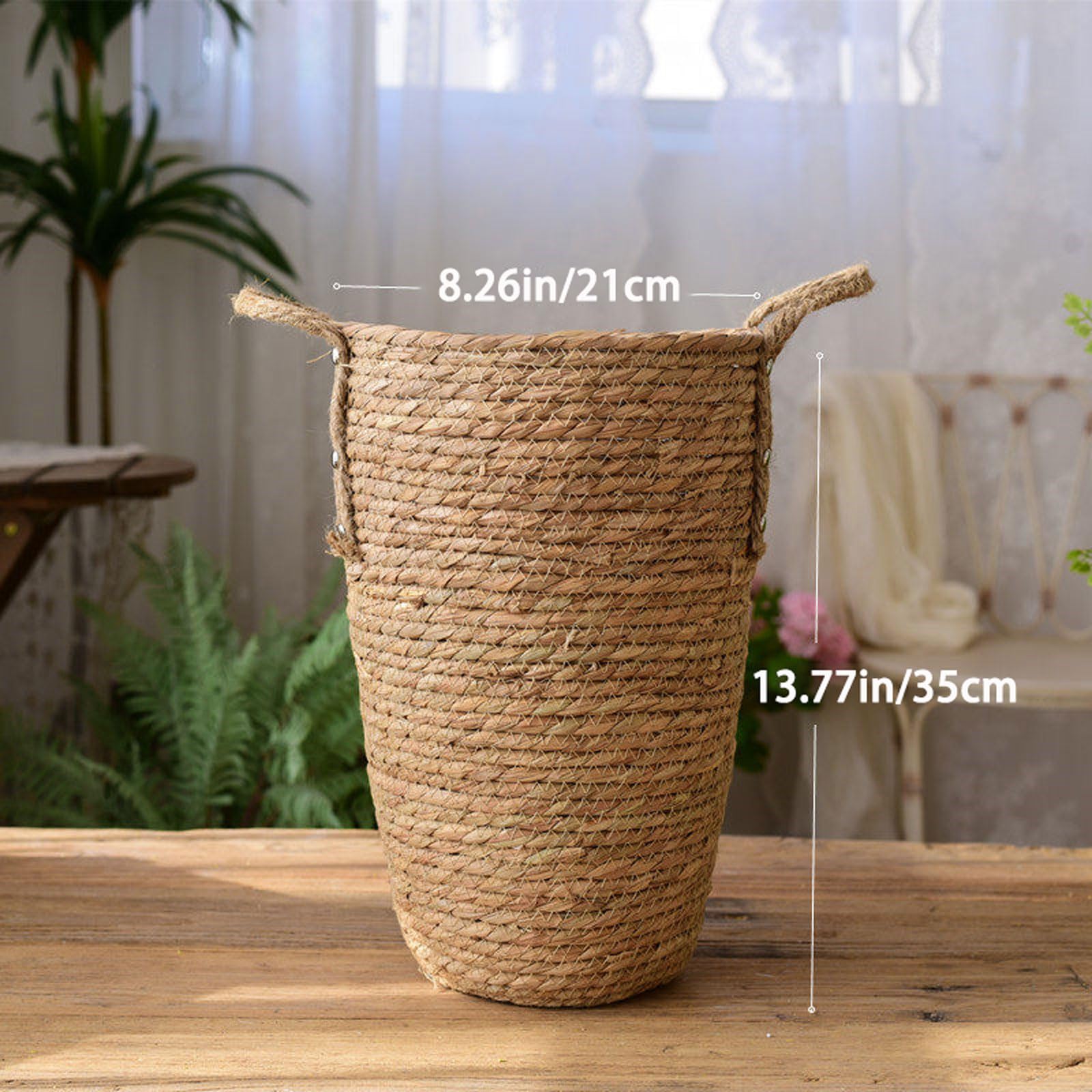 1 sztuka pleciony wazon z trawy na suszone kwiaty i trawę z pióropuszem, rustykalny urna podłogowa i stołowa, kosz na kwiaty z trawy morskiej do salonu, wejście deco Boho(kolor: średni)