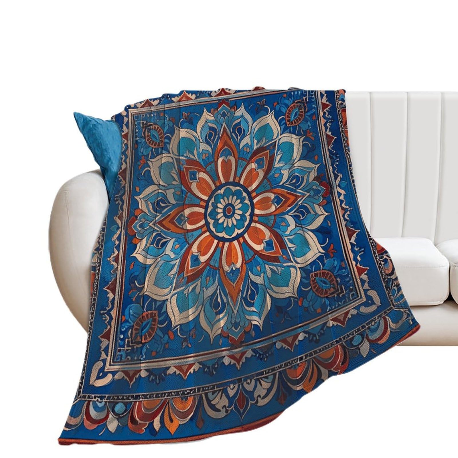 Couverture de lit en peluche mandala bleu idée cadeau douce pour lit