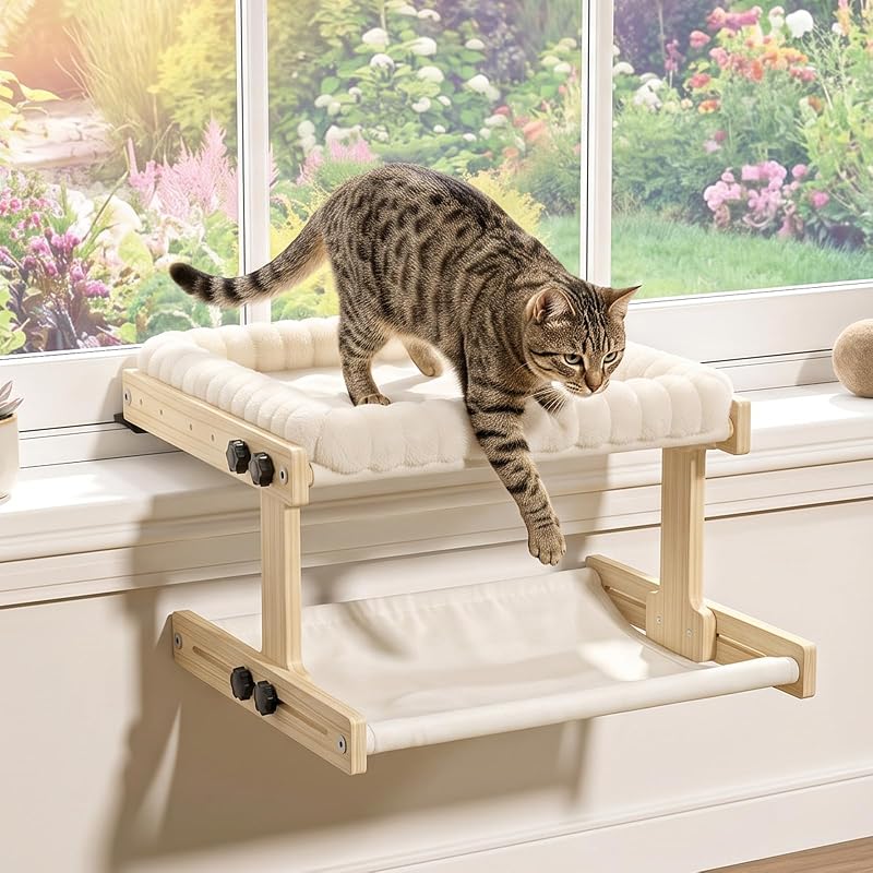 Cama de Janela para Gatos com Estrutura de Madeira Ajustável XiaZ 38,1 x 25,4 x 15,24 cm