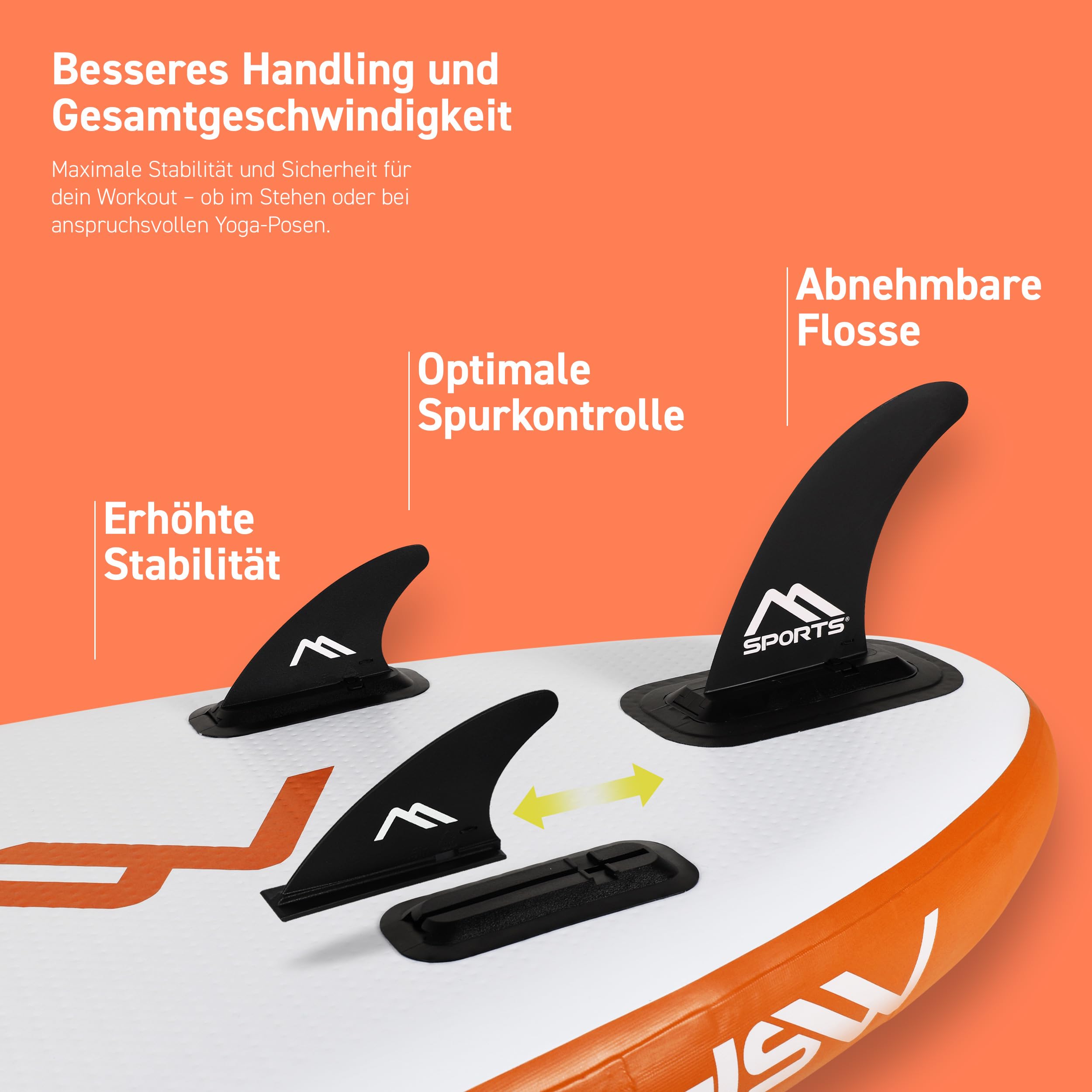 MSPORTS SUP - Stand Up Paddling Board - Aufblasbar Komplettes Paddleboard Zubehör Verstellbares Paddel, hochwertige Pumpe + 2X Paddelstock + wasserdichte Smartphone Tasche + Multifunktionstasche