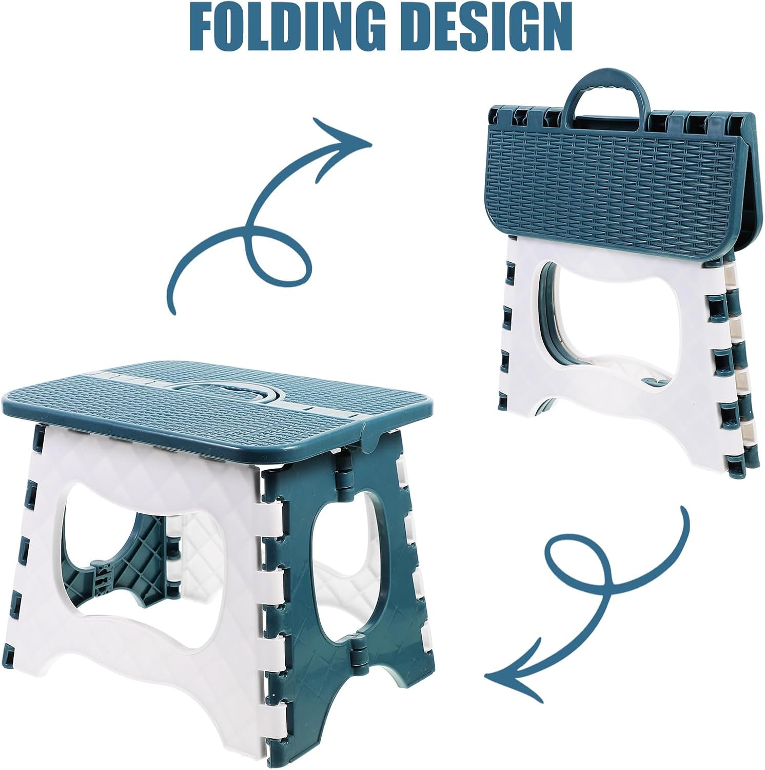 Uonlytech Portable Folding Step Stool for Adults, Small Plastic Outdoor Fishing Chair, Kitchen and Garden Portable Foldable Stool in Nordic Blue, Lightweight and Compact for Camping and Home