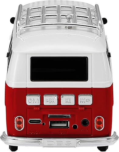Miniatura 9 de QFX Altavoz Bluetooth 1961 Retro Mini Bus, altavoz de 2 pulgadas, enlace manos libres, micrófono incorporado, radio FM y luces LED de fiesta, azul -