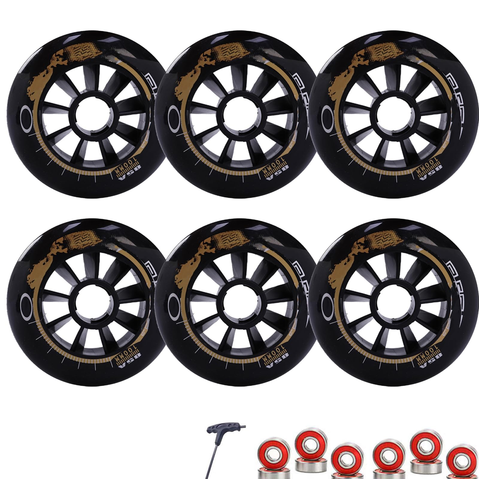 6er Pack 8er Pack Pro Inline Skate Ersatzrollen 110 mm 100 mm 90 mm 85A Inline Speed Skate Rollen mit Lagern erhöhte Geschwindigkeit und Griffigkeit (100 mm 6)