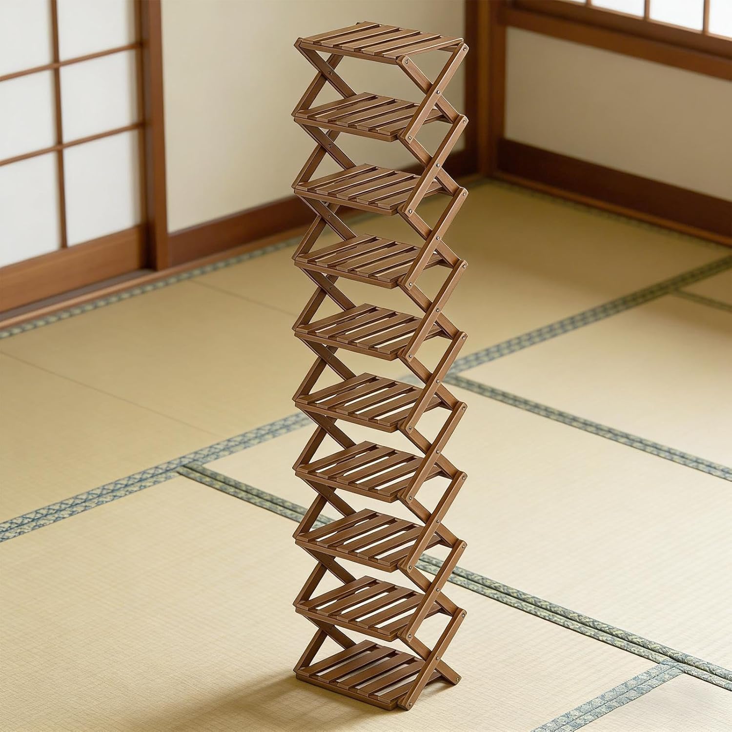 Shoe Rack – Multi-Tier Wooden Folding Storage Rack – Wardrobe Organizer Vertical Shelf, for Entryway, Living Room, Bedroom, Home, Apartment, Shoes, Boots, Heels, Sneakers