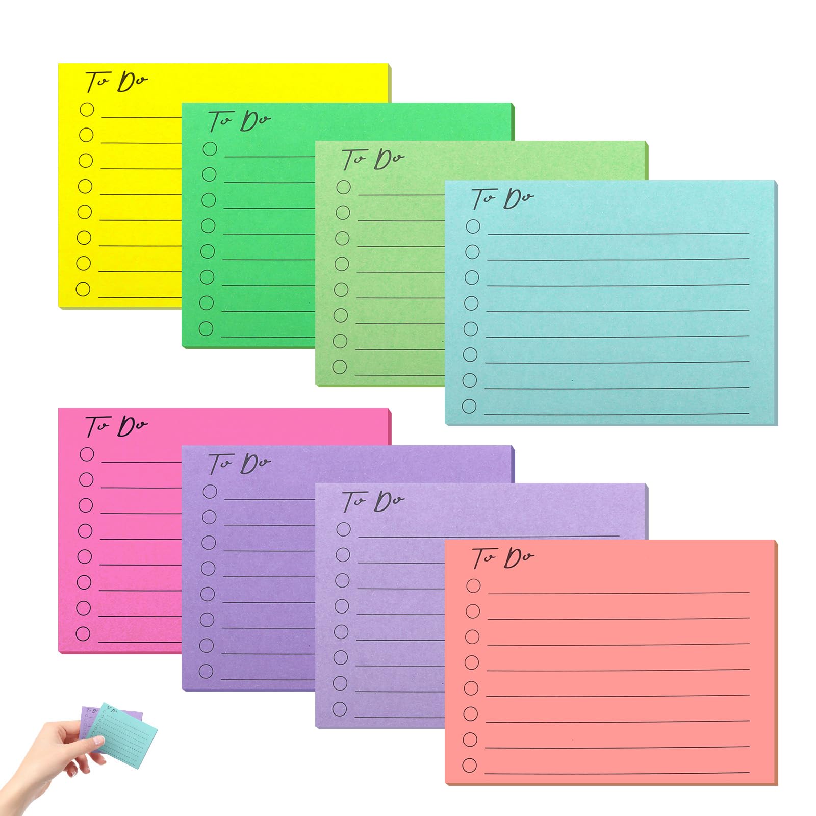 Padorul 8 Colours to Do List Sticky Notes, 10x7.5cm Lined Self-Stick Notepads, 50 Sheets Per Pad, 400 Sheets Total for Office School Home Reminders