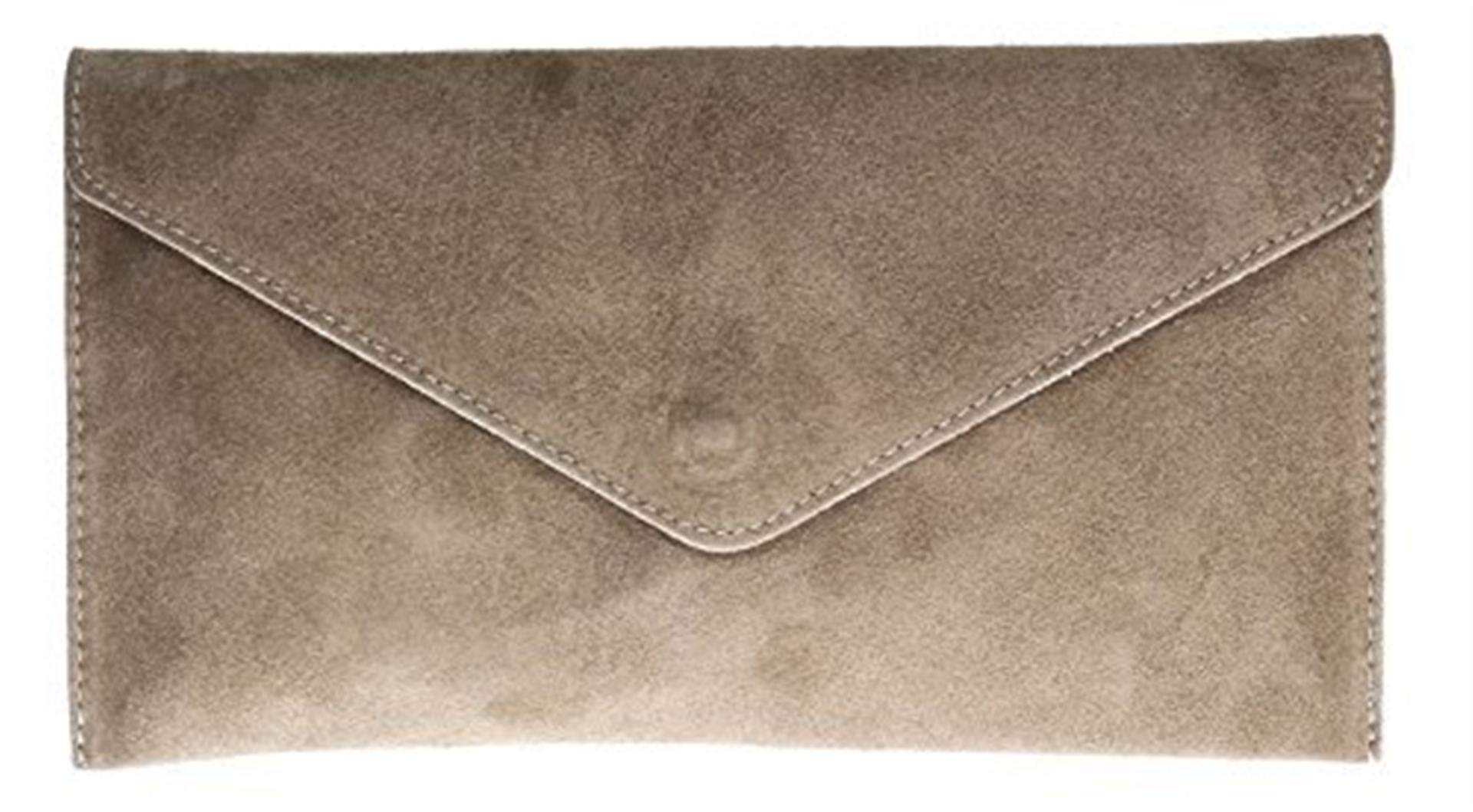 Girly Handbags Women's Khaki Italian Suede Leather Envelope Clutch Bag