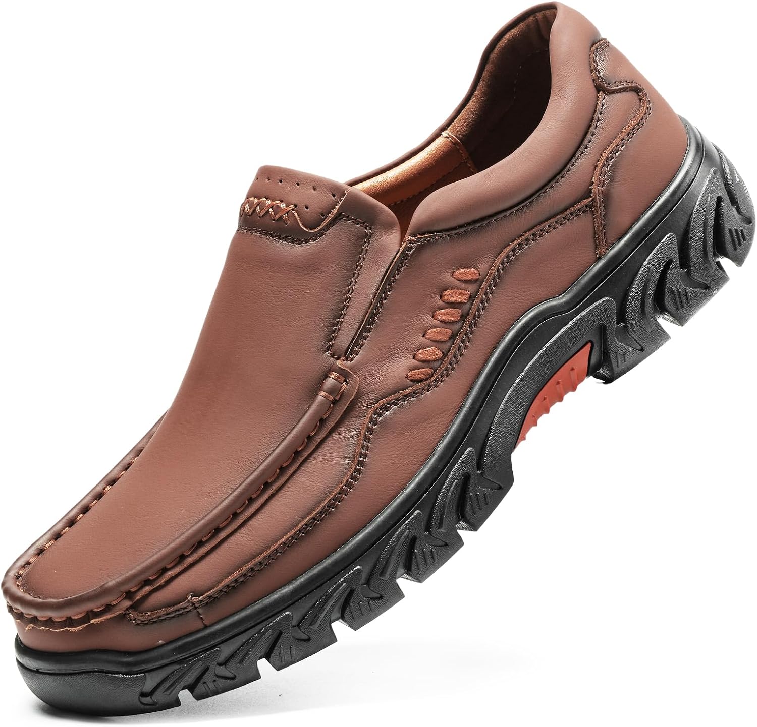 LUODENGLANG Men's Slip On Casual Loafers Classic Outdoor Leather Walking Hiking Dress Shoes Comfortable for Work Office Shoes Daily Soft