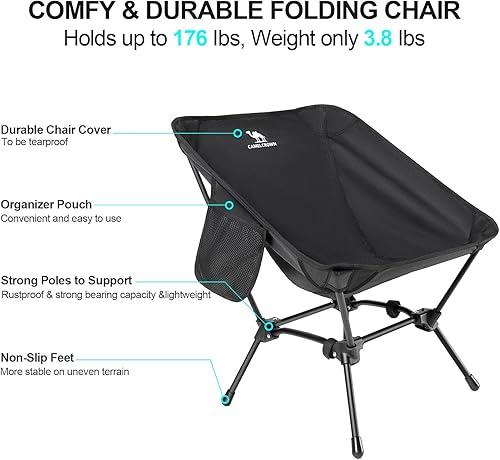 Miniatura 5 de CAMEL CROWN Silla de camping plegable, ligera, portátil, compacta, con bolsillo lateral, para viajes al aire libre, playa, picnic, senderismo,