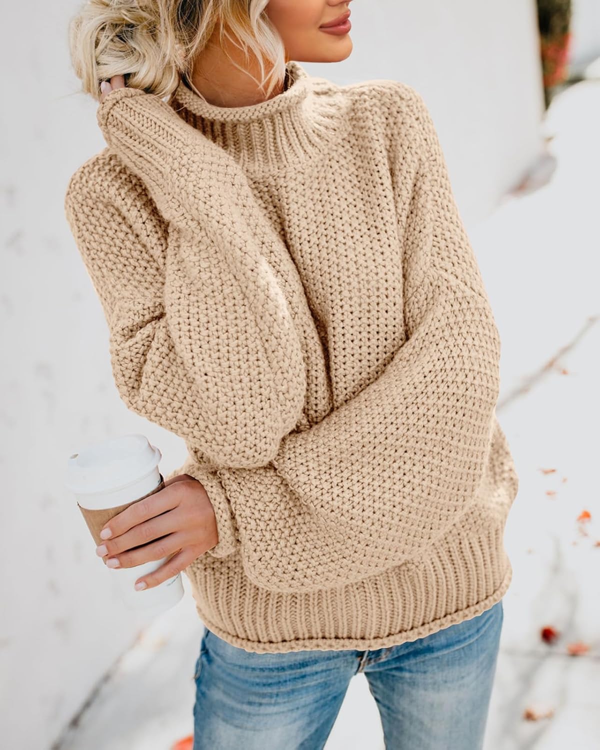 Saodimallsu Womens Turtleneck Oversized Sweaters Batwing Long Sleeve Pullover Loose Chunky Knit Jumper - Image 4