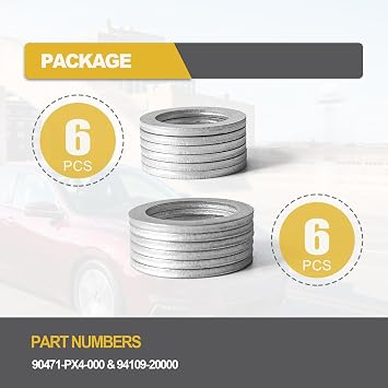 6pcs Rear Differential + 6pcs Automatic Transmission Oil Drain Plug Washer Gasket Seal / 20mm+18mm Replacement for Acura OEM PN Part# 94109-2000 & 90471-PX4-000