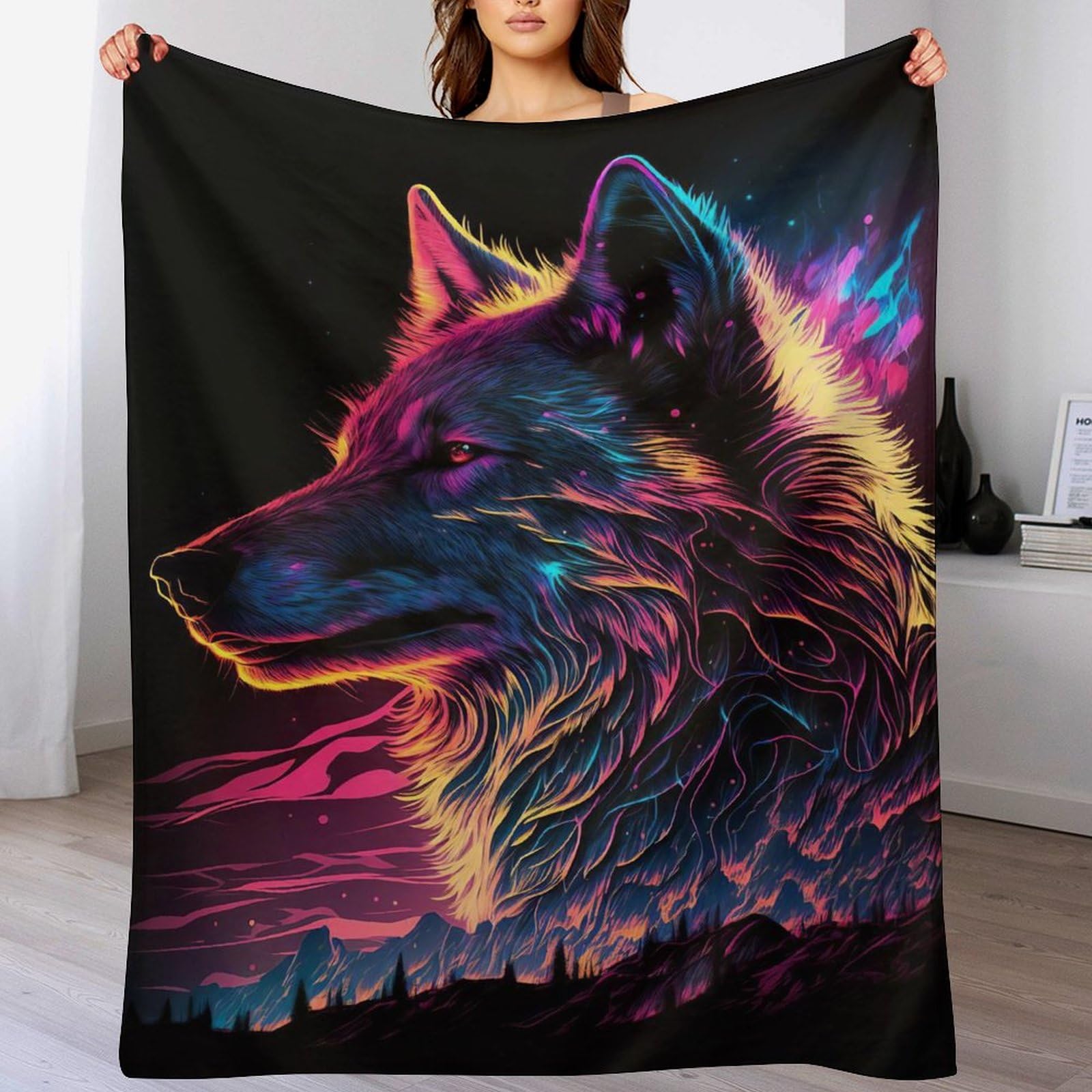 Couverture loup flannel douce contre le froid du canape et les nuits fraiches