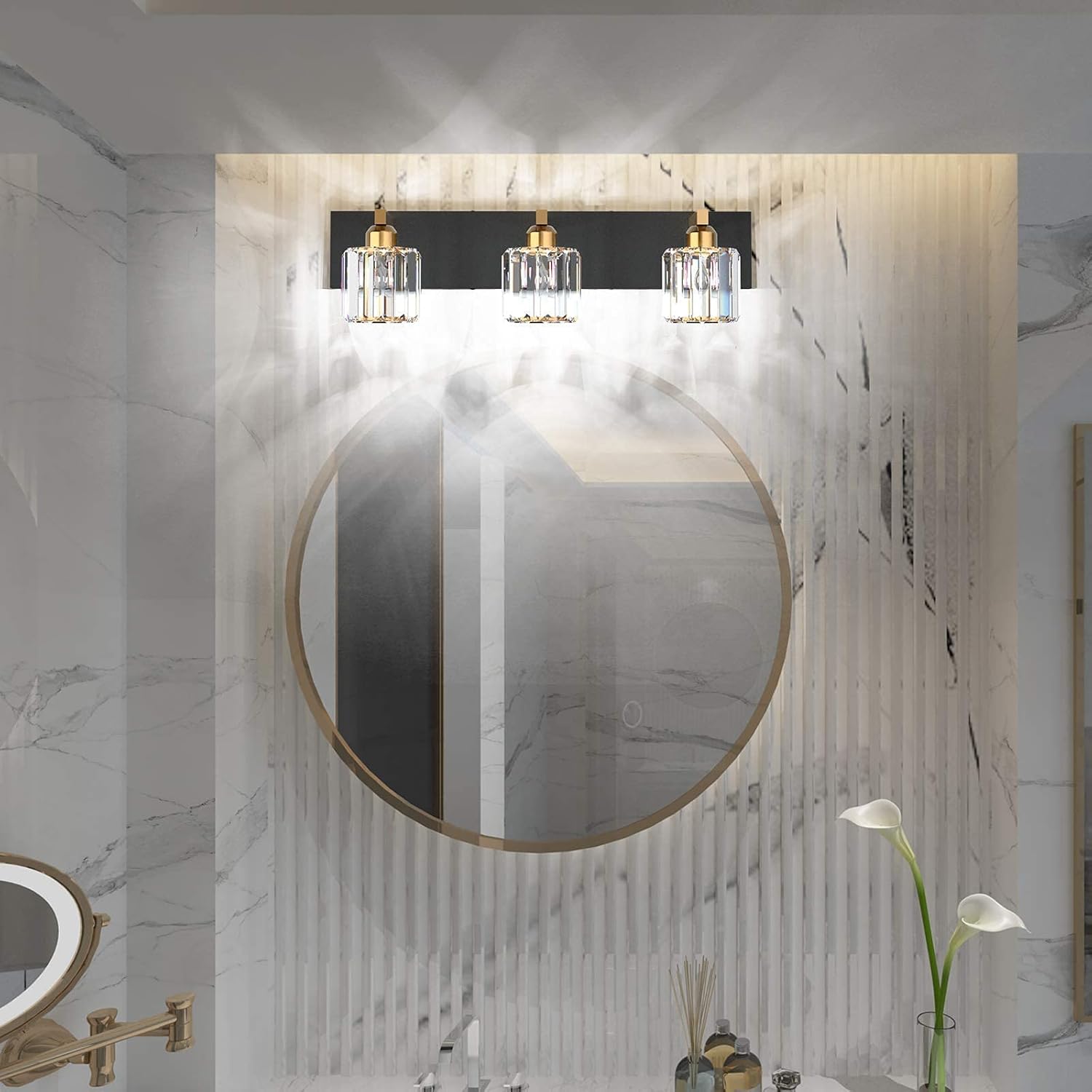 Aipsun Crystal Vanity Light Black Modern Vanity Lighting Fixtures 3 Lights with 4 Lights