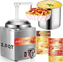 Nacho Cheese Dispenser 2.8Qt Nacho Cheese Warmer Commercial Hot Fudge Dispenser for for Cheese Caramel, with 2 Pumps and 8 Stickers