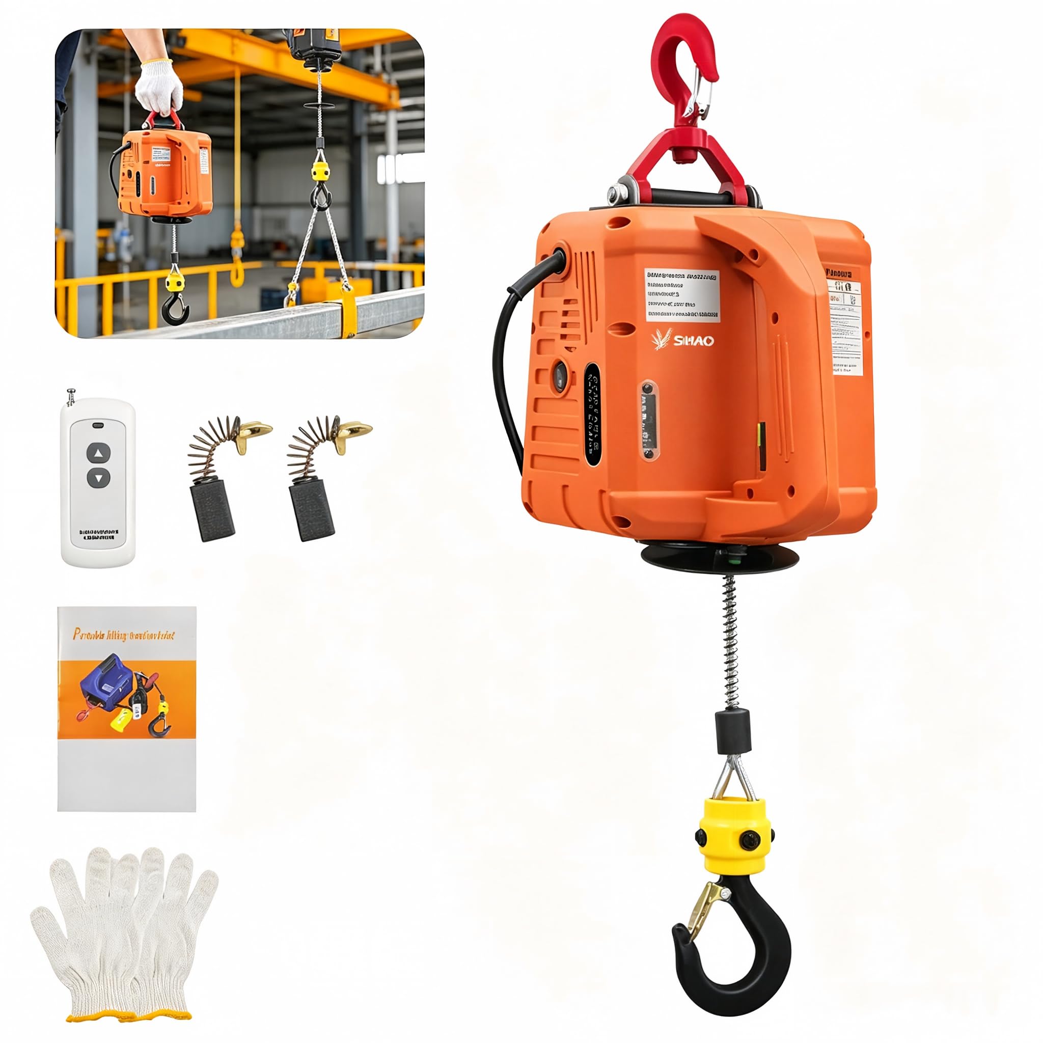 Elektrische Seilwinde 500 kg, 1500 W elektrischer Seilzug 2-in-1, 7,6 m Hubhöhe, 5 m/min Hubgeschwindigkeit, mit Funkfernbedienung, Stahlseil und Lasthaken für Werkstatt und Garage