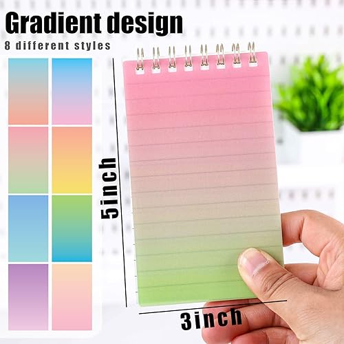 Miniatura 3 de Koogel 8 mini blocs de notas en espiral, cuadernos de bolsillo de 3 x 5 pulgadas, cuadernos con rayas universitarias, diseño degradado para mujeres,