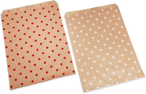 Miniatura 13 de CuteBox - Bolsas de regalo de papel kraft de papel plano con lunares rojos/blancos, 100 unidades (4 x 6 pulgadas) para mercancía, manualidades