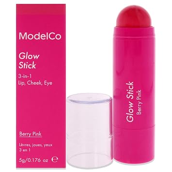 ModelCo Glow Stick 3-In-1 - Multi-Use Cream Color Stick - Hydrating Creamy Formula - Delivers Luminous Color For A Healthy Glow - Buildable Coverage From Sheer To Saturated - Berry Pink - 0.176 Oz