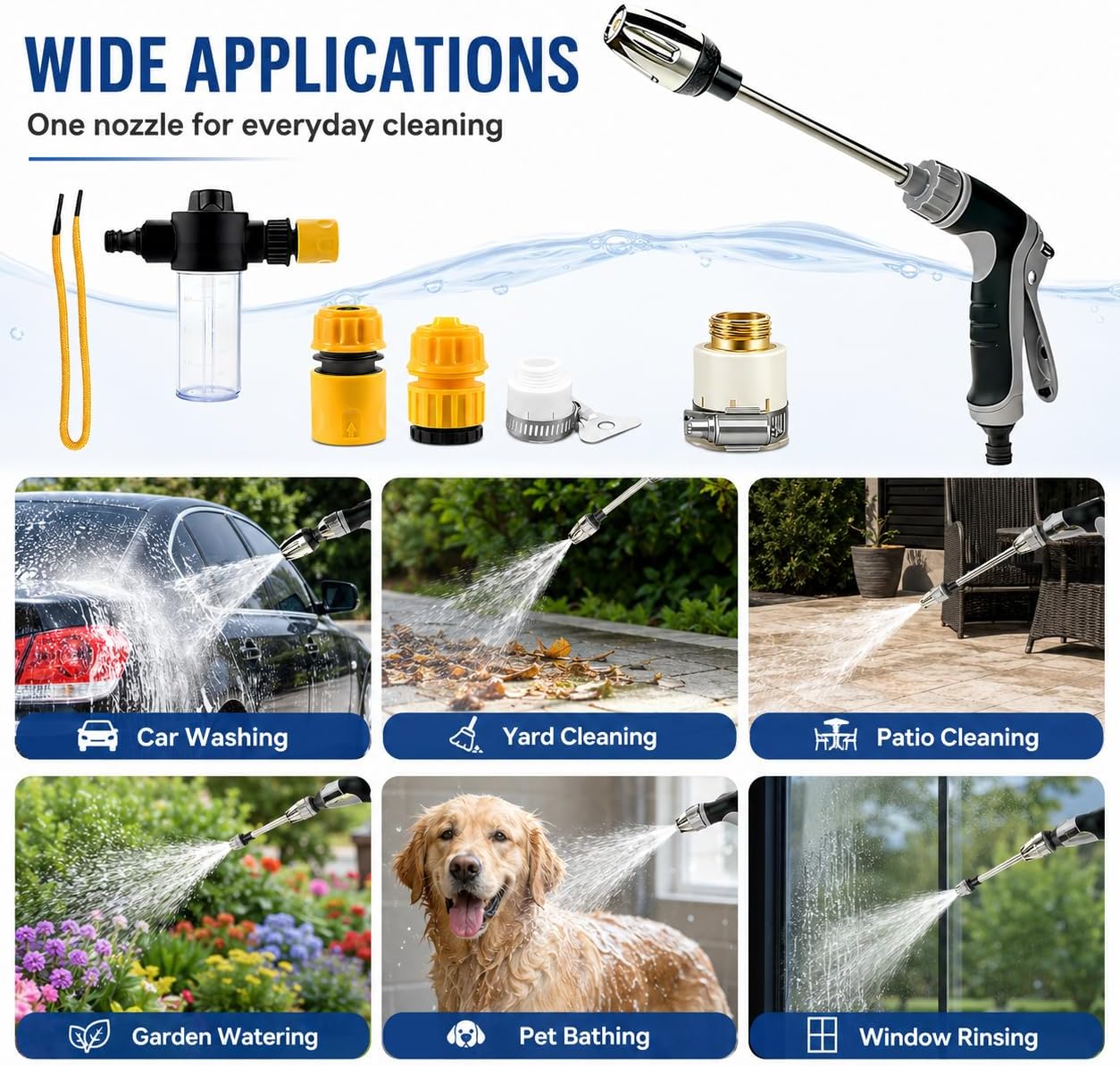 Power Blast Plus Pressure Washer, Jet Hose Nozzle High Pressure with Soap Dispenser, 3 Spray Modes 360° Rotating Pressure Washer Nozzle