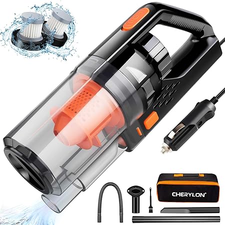 Car Vacuum, CHERYLON Portable Car Vacuum Cleaner High Power 150W/7500Pa for Car Interior Cleaning with Wet or Dry for Men/Women, 16.4 Ft Corded (Black)