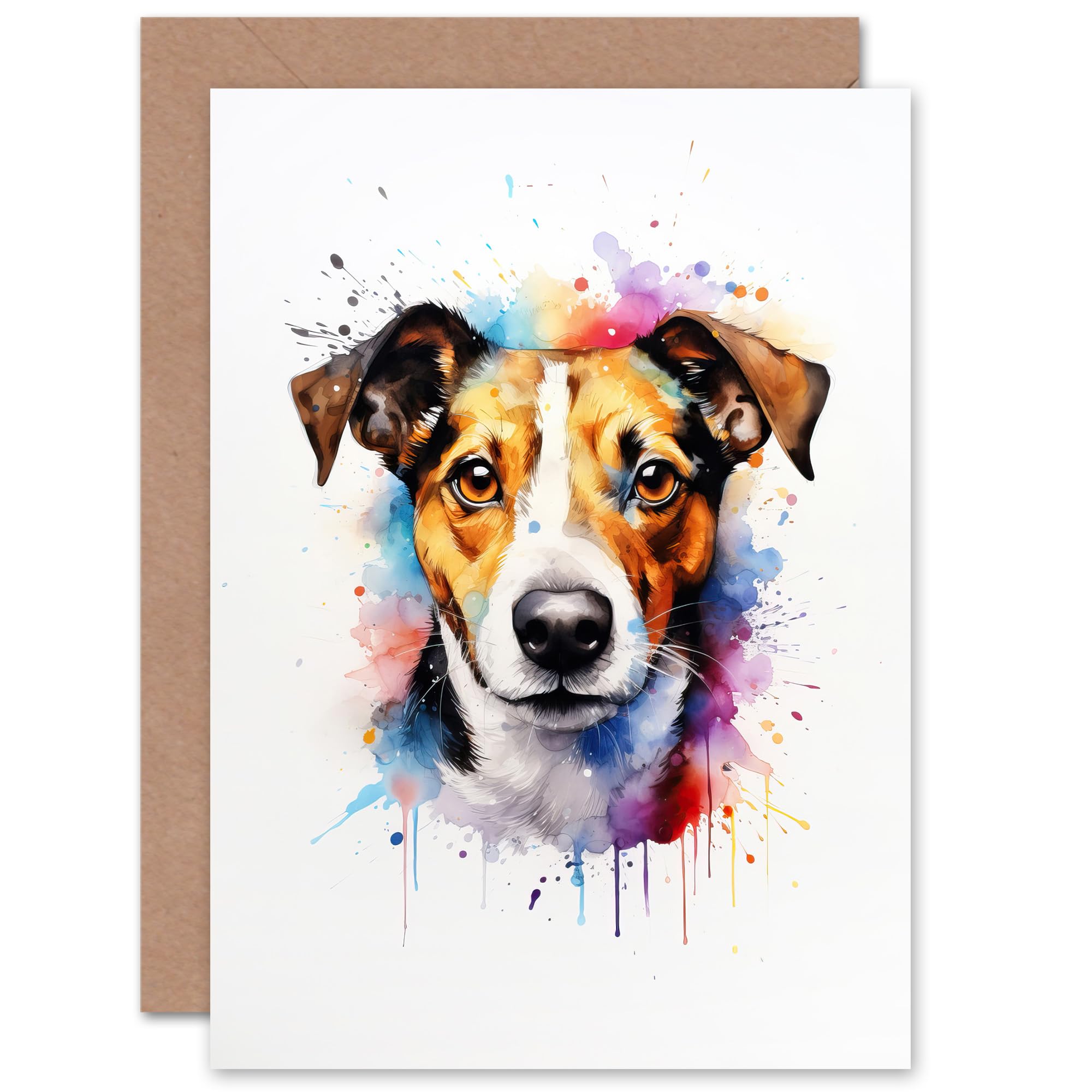 Artery8 Jack Russell Lovers Gift Watercolour Pet Portrait Painting Artwork Sealed Greeting Card Plus Envelope Blank inside