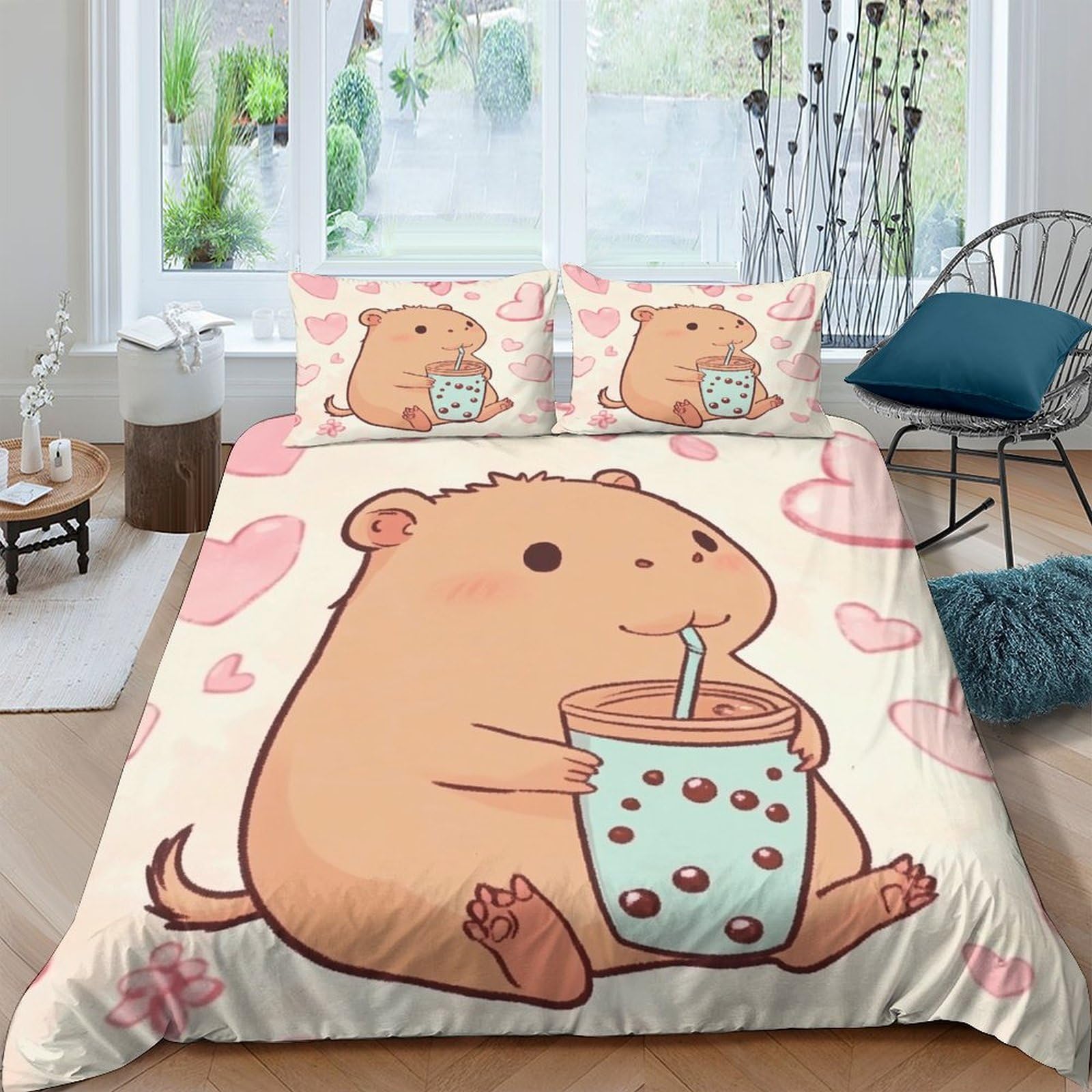Ctjqhvkz Style-6 3D Printed Cute Hamster Fitted Sheet Microfiber Soft Bubble Tea Bed Cover For Bedroom Dorm Mattress Protection Decor Single（135X200cm）
