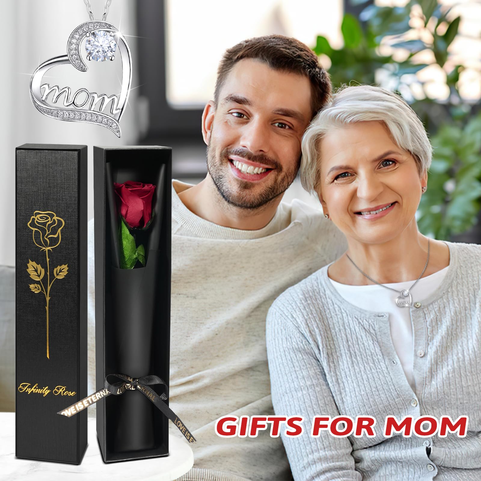 Rosa Eterna Con Collana Argento Regalo Per Mamma - Vera Rosa Stabilizzata, Scatola 'Migliore Mamma Del Mondo', Per Compleanno E Natale - Foto 2
