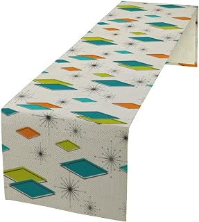 Mid Century Table Runner, Modern Atomic Pattern Absctract Geometric Retro Dinner Runner for Home Kitchen Dining Table Decoration, 13x36 Inch