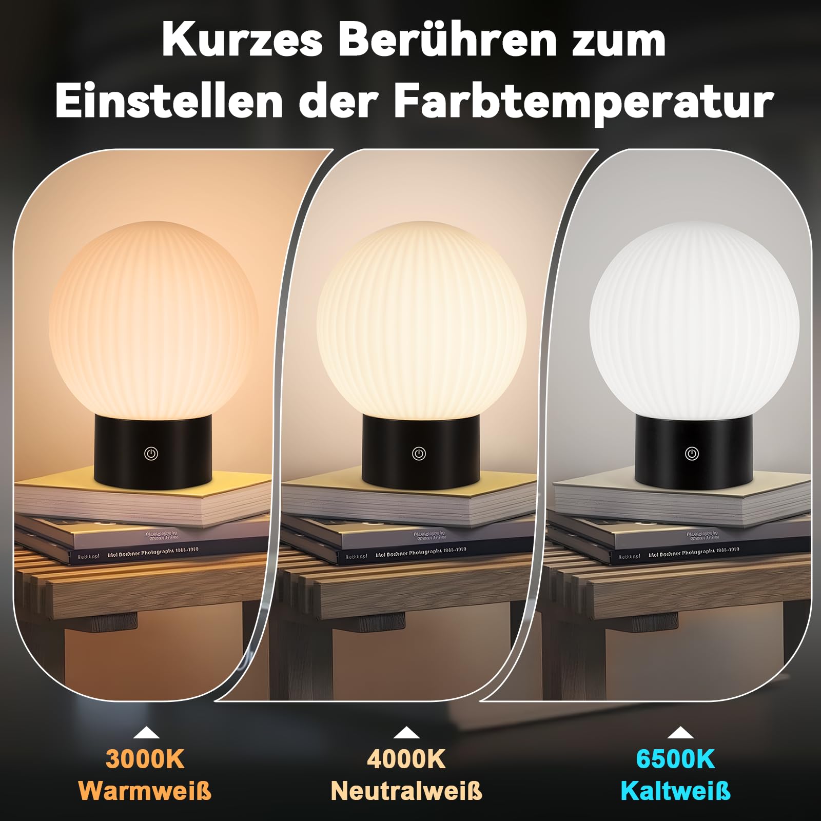Lámpara de Mesa LED Inalámbrica, Lámpara de Noche con Batería - Color Blanco