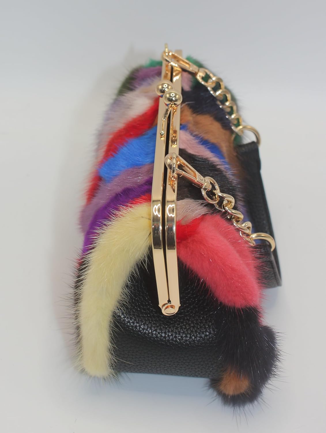 Fosrion Luxurious Fur Evening Handbag Clutches - Genuine Fox, Rabbit, Mink Fur with Chic Multicolor Chevron Pattern (Small)