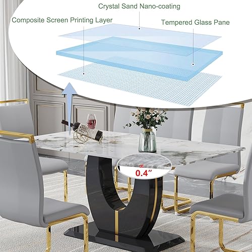 Miniatura 137 de JUFU Juego de Mesa de Comedor para 6, Mesa de Mármol Sintético y Juego de Sillas de 6, Juego de Mesa de Comedor Moderno para 6, Juego de Mesa de